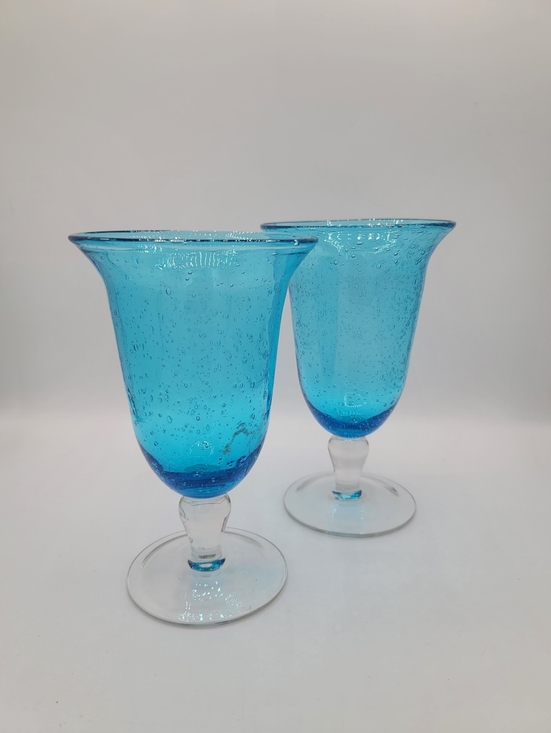 Artland Other - Artland Iris Turquoise Icped Tea Glasses Set 2 Bubble Glass 18 oz Blue